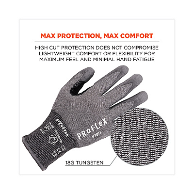 ergodyne ProFlex 7071 ANSI A7 PU Coated CR Gloves, Gray, Medium, 12 Pairs/Pack (EGO18063)