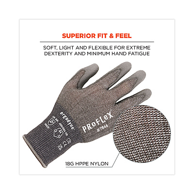 ergodyne ProFlex 7044 ANSI A4 PU Coated CR Gloves, Gray, Medium, 12 Pairs/Pack (EGO10483)