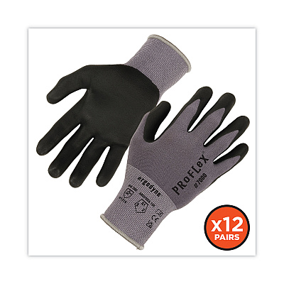 ergodyne ProFlex 7000 Nitrile-Coated Gloves Microfoam Palm, Gray, 2X-Large, 12 Pairs/Pack (EGO10366)