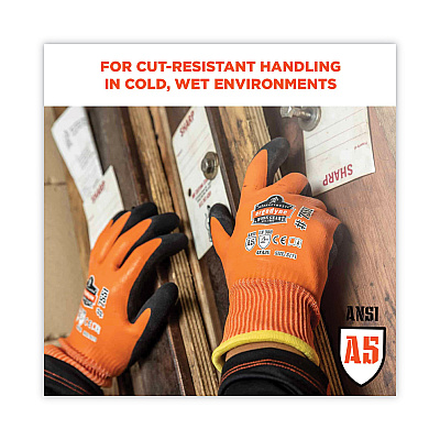 ergodyne ProFlex 7551 ANSI A5 Coated Waterproof CR Gloves, Orange, Large, Pair (EGO17674)