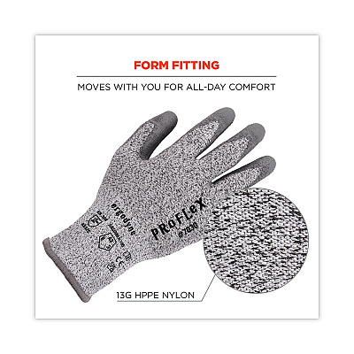 ergodyne ProFlex 7030 ANSI A3 PU Coated CR Gloves, Gray, Medium, 12 Pairs/Pack (EGO10453)