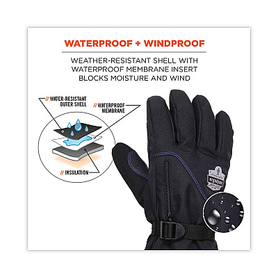 ergodyne ProFlex 825WP Thermal Waterproof Winter Work Gloves, Black, Large, Pair (EGO17604)