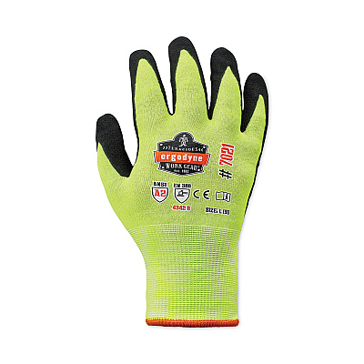 ergodyne ProFlex 7021 Hi-Vis Nitrile-Coated CR Gloves, Lime, Large, Pair (EGO17964)