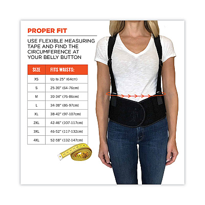 ergodyne ProFlex 1600 Standard Elastic Back Support Brace, 2X-Large, 42" to 46" Waist, Black (EGO11106)