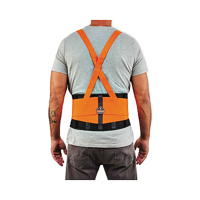ergodyne ProFlex 100HV Economy Hi-Vis Spandex Back Support Brace, Large, 34" to 38" Waist, Black/Orange (EGO11884)