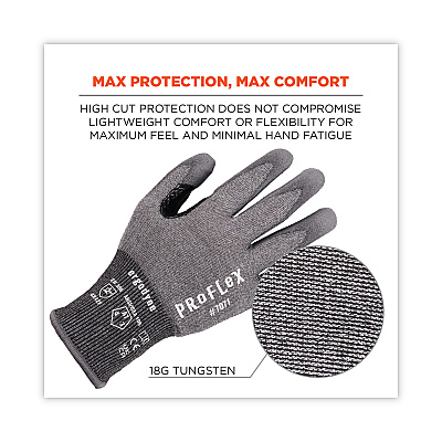 ergodyne ProFlex 7071 ANSI A7 PU Coated CR Gloves, Gray, X-Large, Pair (EGO18075)
