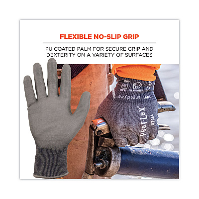ergodyne ProFlex 7044 ANSI A4 PU Coated CR Gloves, Gray, Large, 12 Pairs/Pack (EGO10484)
