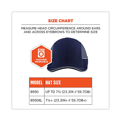 ergodyne Skullerz 8950XL XL Bump Cap Hat, Long Brim, Navy (EGO23349)