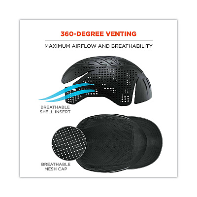 ergodyne Skullerz 8955 Lightweight Bump Cap Hat, Long Brim, Black (EGO23367)