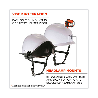 ergodyne Skullerz 8974V Class E Safety Helmet with 8991 Visor Kit, Smoke Lens, 6-Point Ratchet Suspension, White (EGO60216)