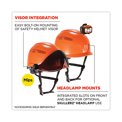 ergodyne Skullerz 8975-MIPS Class C Safety Helmet with MIPS Elevate Ratchet Suspension, Orange (EGO60257)
