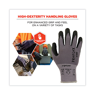 ergodyne ProFlex 7000 Nitrile-Coated Gloves Microfoam Palm, Gray, 2X-Large, Pair (EGO10376)