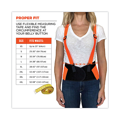 ergodyne ProFlex 100HV Economy Hi-Vis Spandex Back Support Brace, 4X-Large, 52" to 58" Waist, Black/Orange (EGO11888)