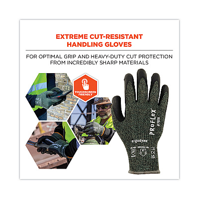 ergodyne ProFlex 7070 ANSI A7 Nitrile Coated CR Gloves, Green, Small, 12 Pairs/Pack (EGO18032)