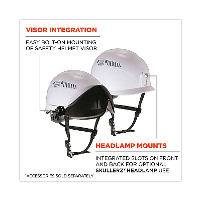 ergodyne Skullerz 8975V Class C Safety Helmet with 8991 Visor Kit, Smoke Lens, 6-Point Ratchet Suspension, White (EGO60220)