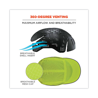 ergodyne Skullerz 8955 Lightweight Bump Cap Hat, Long Brim, Lime (EGO23352)