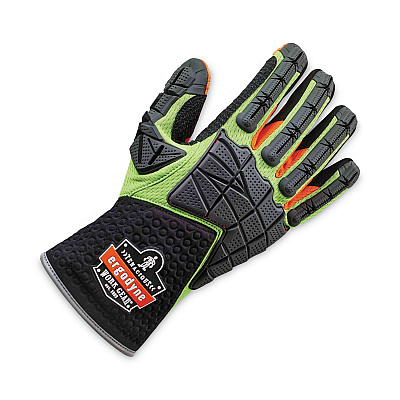 ergodyne ProFlex 925F(x) Standard Dorsal Impact-Reducing Gloves, Black/Lime, Large, Pair (EGO17904)