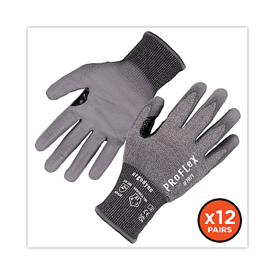ergodyne ProFlex 7071 ANSI A7 PU Coated CR Gloves, Gray, Small, 12 Pairs/Pack (EGO18062)