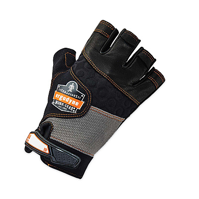 ergodyne ProFlex 901 Half-Finger Leather Impact Gloves, Black, Small, Pair (EGO17782)