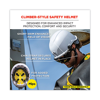 ergodyne Skullerz 8974-MIPS Class E Safety Helmet with MIPS Elevate Ratchet Suspension, White (EGO60254)