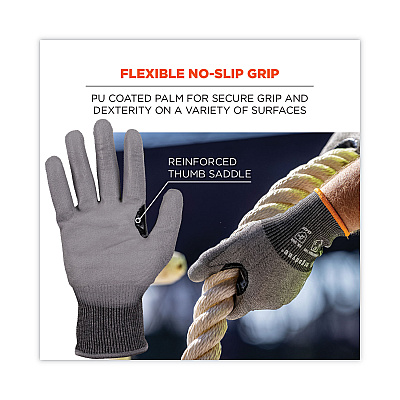 ergodyne ProFlex 7071 ANSI A7 PU Coated CR Gloves, Gray, Medium, 12 Pairs/Pack (EGO18063)