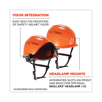 ergodyne Skullerz 8975V Class C Safety Helmet with 8991 Visor Kit, Smoke Lens, 6-Point Ratchet Suspension, Orange (EGO60222)