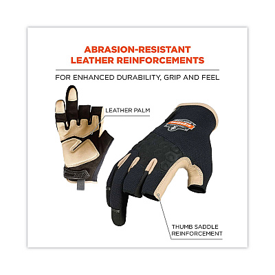 ergodyne ProFlex 720LTR Heavy-Duty Leather-Reinforced Framing Gloves, Black, 2X-Large, Pair (EGO17156)