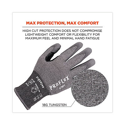ergodyne ProFlex 7071 ANSI A7 PU Coated CR Gloves, Gray, Small, Pair (EGO18072)