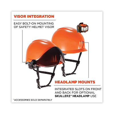 ergodyne Skullerz 8974V Class E Safety Helmet with 8991 Visor Kit, Smoke Lens, 6-Point Ratchet Suspension, Orange (EGO60218)