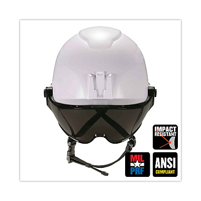 ergodyne Skullerz 8974V Class E Safety Helmet with 8991 Visor Kit, Smoke Lens, 6-Point Ratchet Suspension, White (EGO60216)