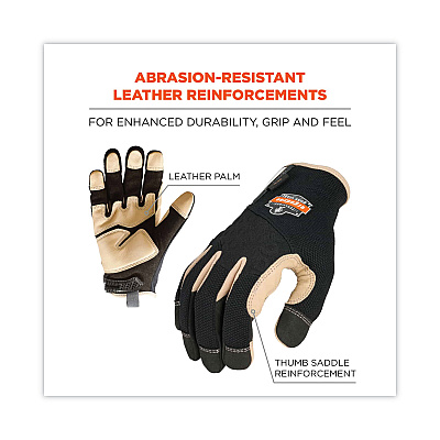 ergodyne ProFlex 710LTR Heavy-Duty Leather-Reinforced Gloves, Black, Small, Pair (EGO17142)