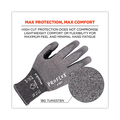 ergodyne ProFlex 7071 ANSI A7 PU Coated CR Gloves, Gray, 2X-Large, Pair (EGO18076)