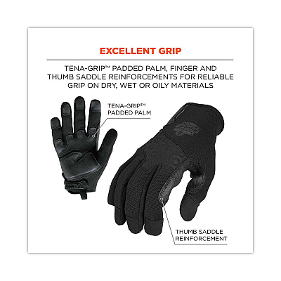 ergodyne ProFlex 710BLK Abrasion-Resistant Black Tactical Gloves, Black, Large, Pair (EGO17564)