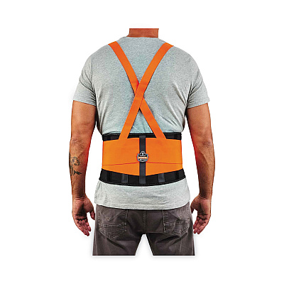 ergodyne ProFlex 100HV Economy Hi-Vis Spandex Back Support Brace, 2X-Large, 42" to 46" Waist, Black/Orange (EGO11886)