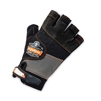 ergodyne ProFlex 901 Half-Finger Leather Impact Gloves, Black, X-Large, Pair (EGO17785)
