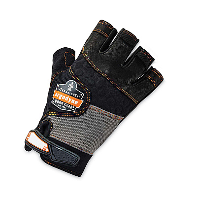 ergodyne ProFlex 901 Half-Finger Leather Impact Gloves, Black, Large, Pair (EGO17784)