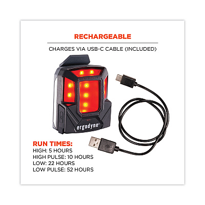 ergodyne Skullerz 8993 Hard Hat Safety Light, 1.5 x 3 x 1.5, Black (EGO60214)