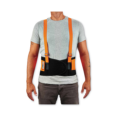 ergodyne ProFlex 100HV Economy Hi-Vis Spandex Back Support Brace, Large, 34" to 38" Waist, Black/Orange (EGO11884)