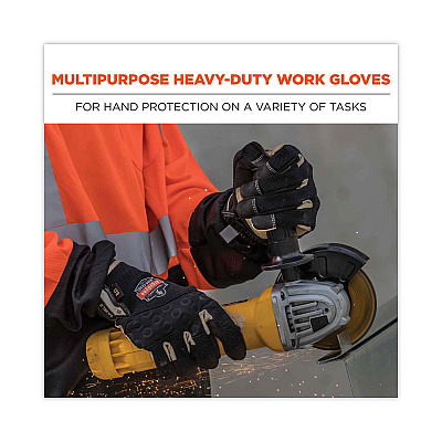 ergodyne ProFlex 710LTR Heavy-Duty Leather-Reinforced Gloves, Black, Small, Pair (EGO17142)