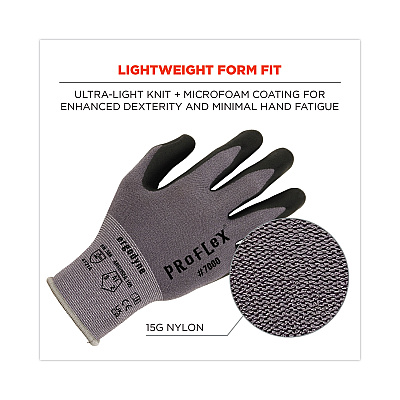ergodyne ProFlex 7000 Nitrile-Coated Gloves Microfoam Palm, Gray, Small, 12 Pairs/Pack (EGO10362)
