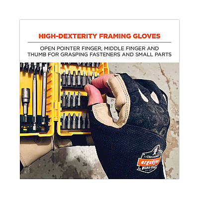 ergodyne ProFlex 720LTR Heavy-Duty Leather-Reinforced Framing Gloves, Black, 2X-Large, Pair (EGO17156)