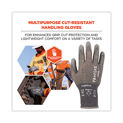 ergodyne ProFlex 7044 ANSI A4 PU Coated CR Gloves, Gray, Large, Pair (EGO10494)