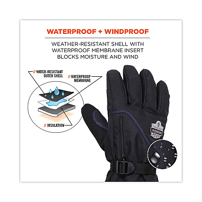 ergodyne ProFlex 825WP Thermal Waterproof Winter Work Gloves, Black, X-Large, Pair (EGO17605)