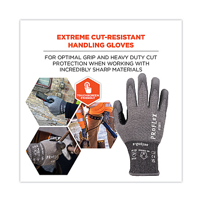 ergodyne ProFlex 7071 ANSI A7 PU Coated CR Gloves, Gray, Large, Pair (EGO18074)