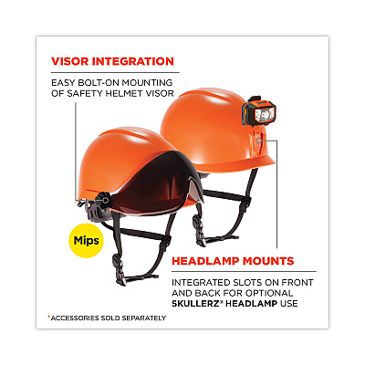 ergodyne Skullerz 8974-MIPS Class E Safety Helmet with MIPS Elevate Ratchet Suspension, Orange (EGO60255)