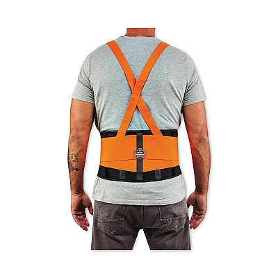 ergodyne ProFlex 100HV Economy Hi-Vis Spandex Back Support Brace, X-Large, 38" to 42" Waist, Black/Orange (EGO11885)