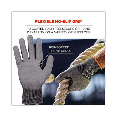 ergodyne ProFlex 7071 ANSI A7 PU Coated CR Gloves, Gray, Small, Pair (EGO18072)