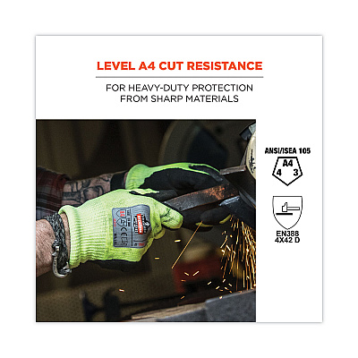 ergodyne ProFlex 7041 ANSI A4 Nitrile-Coated CR Gloves, Lime, Large, 144 Pairs (EGO17824)