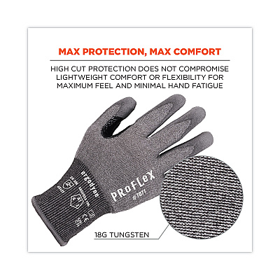 ergodyne ProFlex 7071 ANSI A7 PU Coated CR Gloves, Gray, Large, 12 Pairs/Pack (EGO18064)