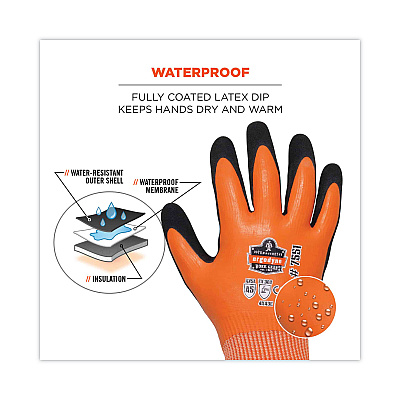 ergodyne ProFlex 7551 ANSI A5 Coated Waterproof CR Gloves, Orange, Large, Pair (EGO17674)
